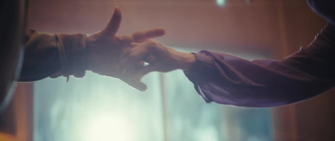 An elderly couple holds hands and dances together in their living room at midday sharing a joyful moment bathed in warm sunlight