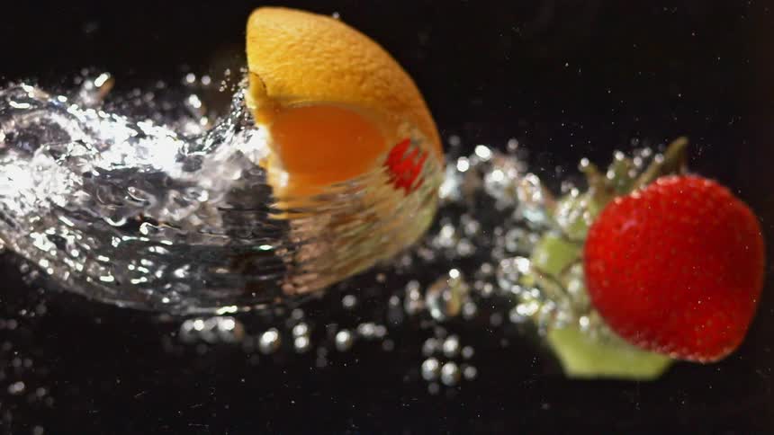 Fruit is thrown into some water