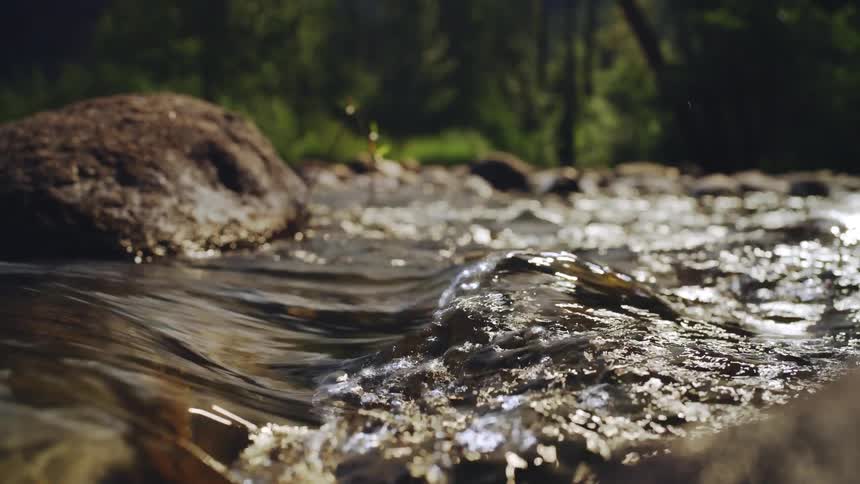 Close up of water flowing over rocks in a creek