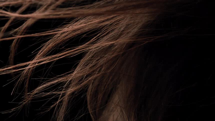 Close up of a persons flowing dark brown hair