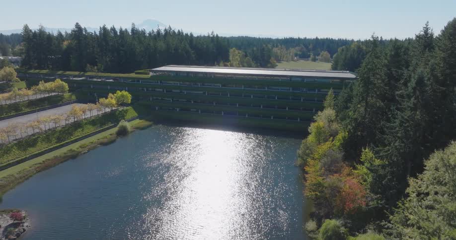 Ascending towards a green certified office building within a beautiful corporate campus