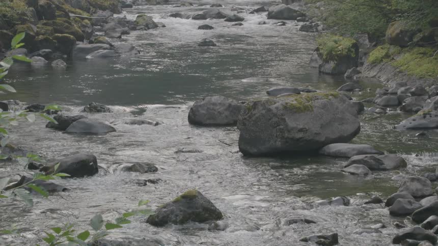 River water flows over rocks and boulders