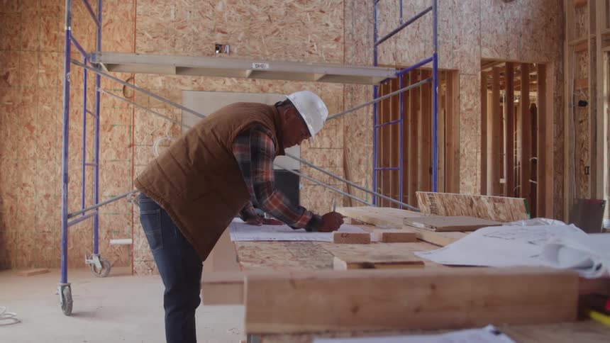 Construciton worker on site working on the plans