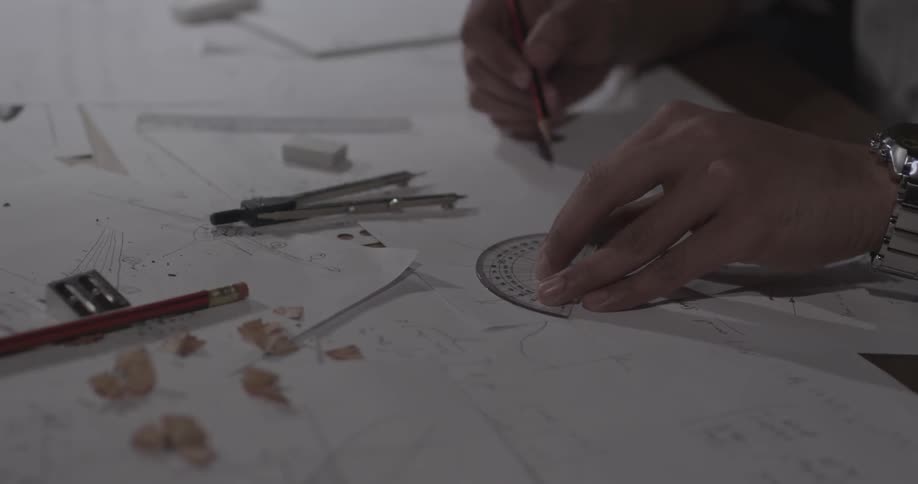 A person is using a compass on some paper
