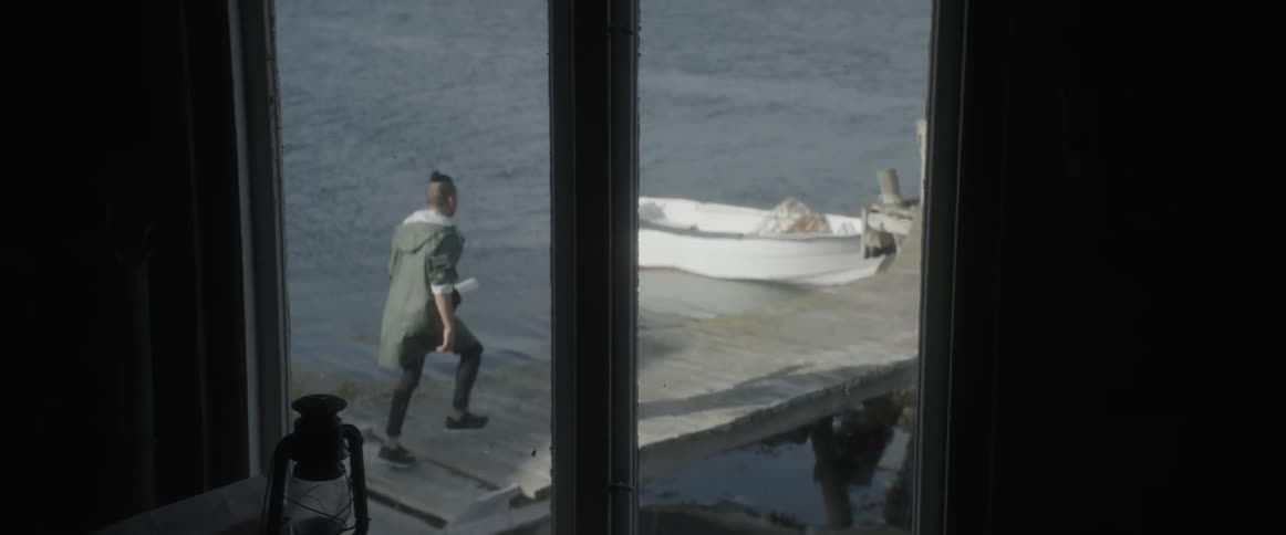 A man runs over to a docked boat