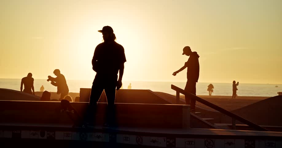 People are in the skatepark on the beach