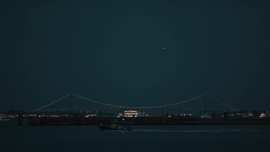 A view of a boat outdoors at night