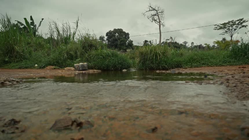 Water is flowing in a shallow river