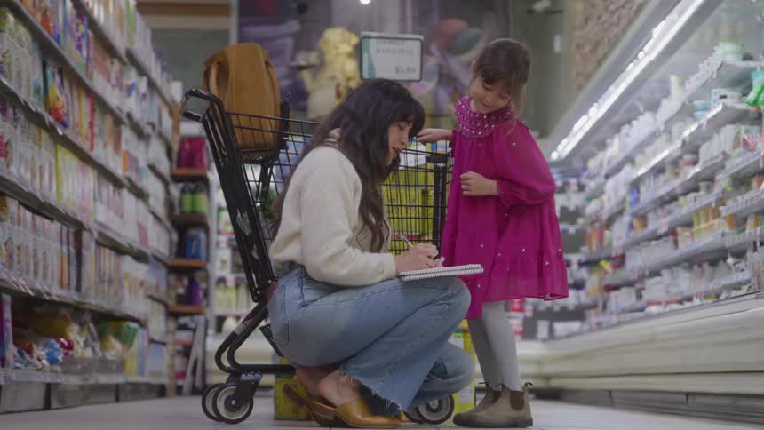 A mother and daughter in a supermarket