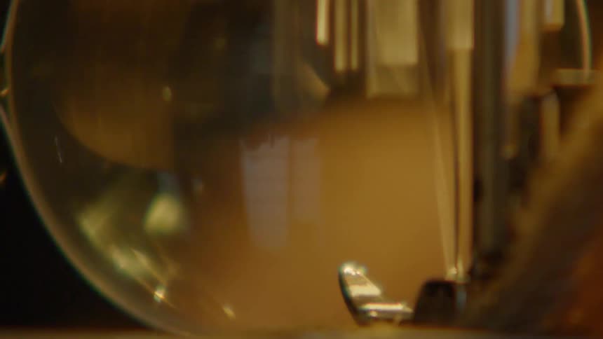 Closeup of a sewing machine in operation