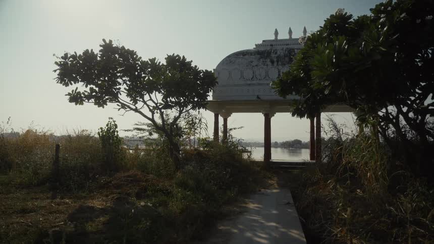 A walkway leading up to a stage