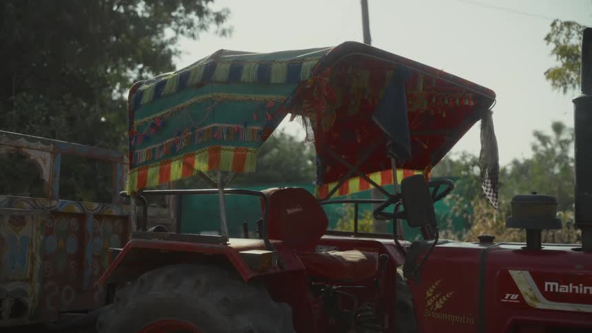 A view of a tractor sitting outdoors