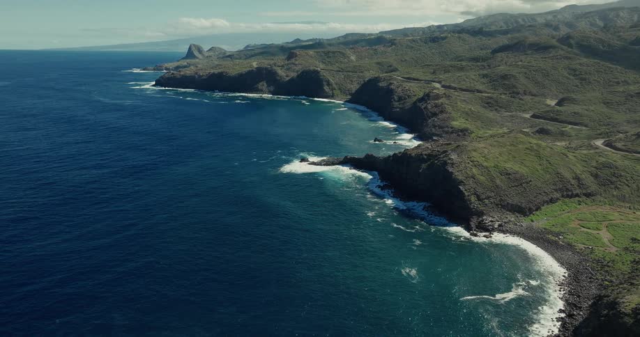 Aerial of a rocky ocean coastline