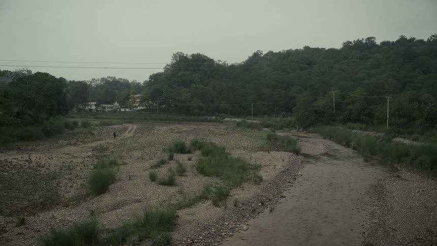 Person walking on a path next to a road leading to houses on a rural area surrounded by trees outdoors during day time