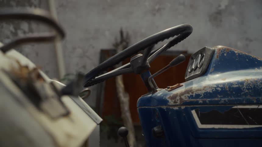 A view of a vehicle with a steering wheel