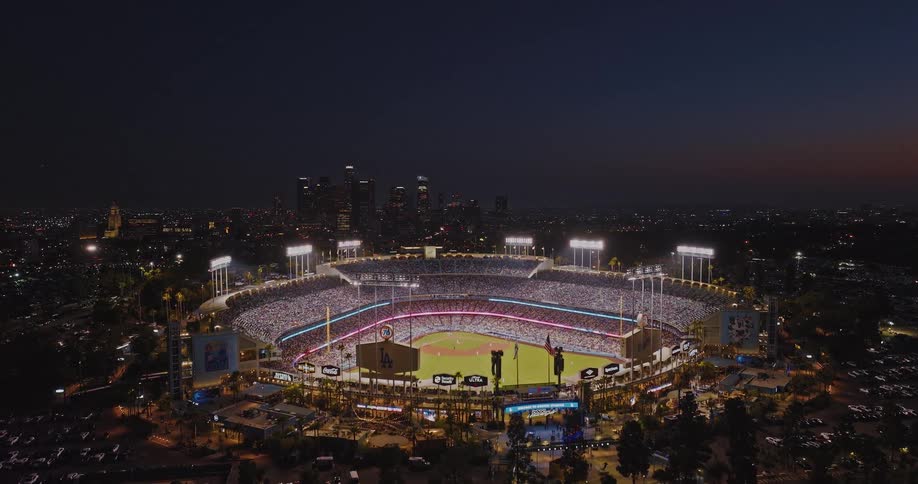 An aerial view of a baseball stadium