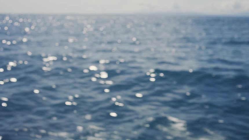 Sunlight glints off gentle waves on the surface of deep blue water