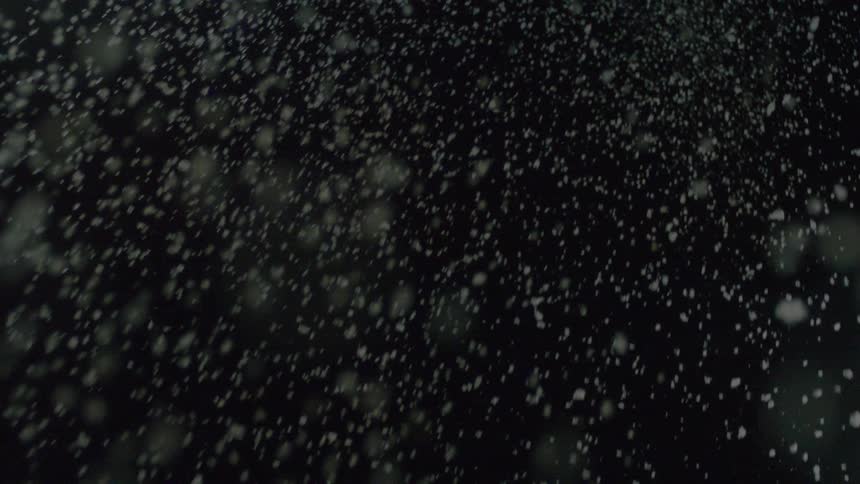 Snow drifts gently from the night sky in winter blanketing the darkness with soft shimmering flakes