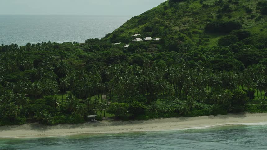 The tropical island is covered with green