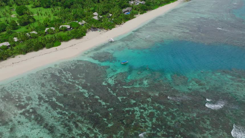 Beach alongside the shoreline surrounded by trees and houses next to the ocean outdoors during day time