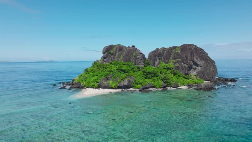 A view of an island int he middle of the ocean
