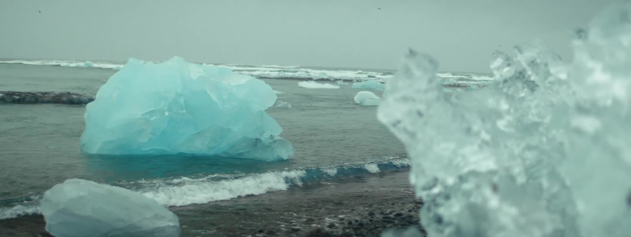 Large chunks of ice on the shore
