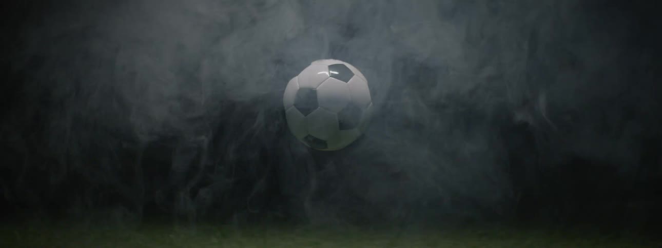 Black and white soccer ball suspended
