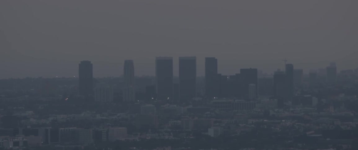 Heavy smog is over this city at dawn
