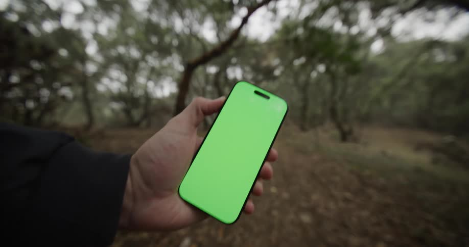 A view of a person walking outdoors with a smartphone
