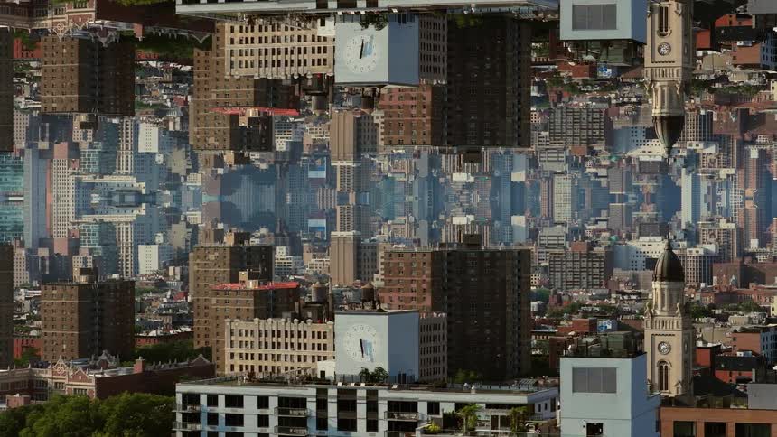 The city is mirrored top and bottom