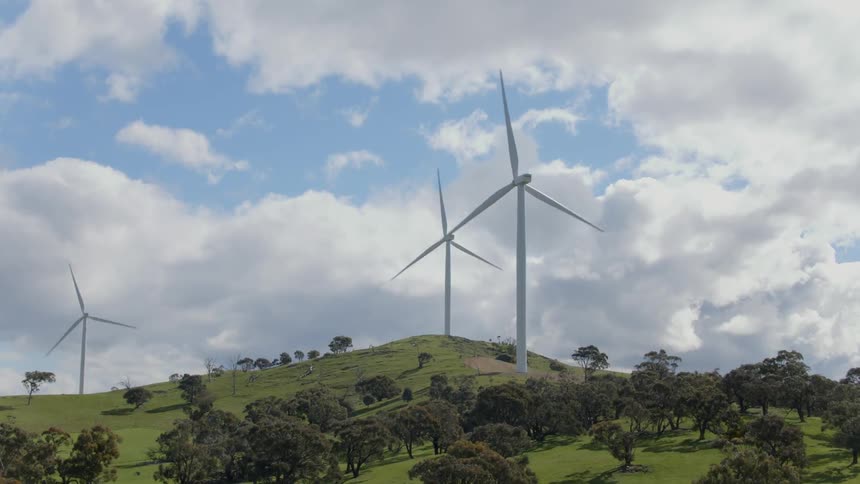 Wind turbines on a country hillside