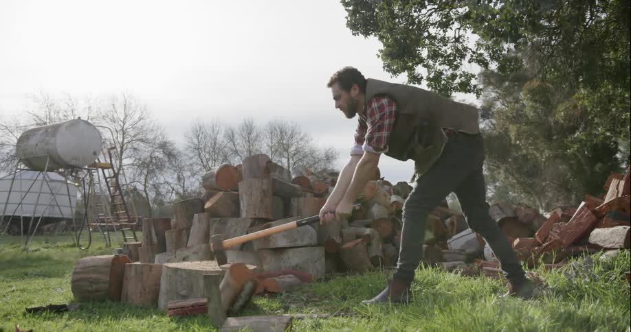 A man chops wood