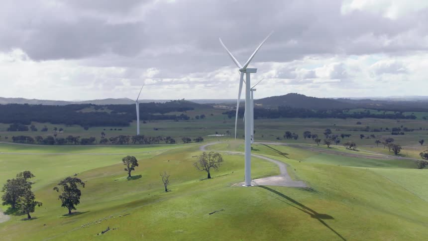 Wind turbines move on these hills