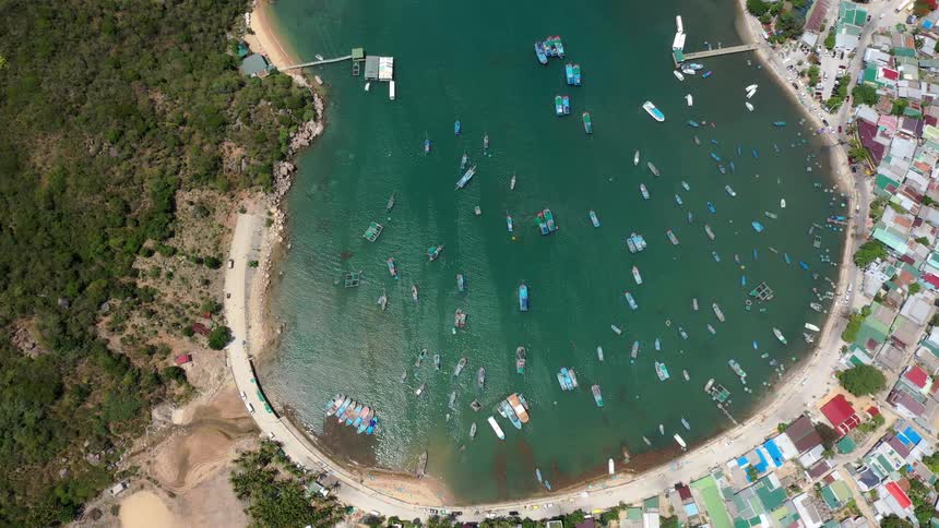 An aerial view of ships in a port
