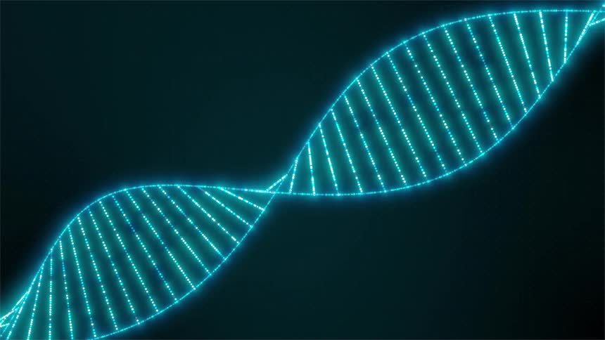The digital art is a spinning dna strand