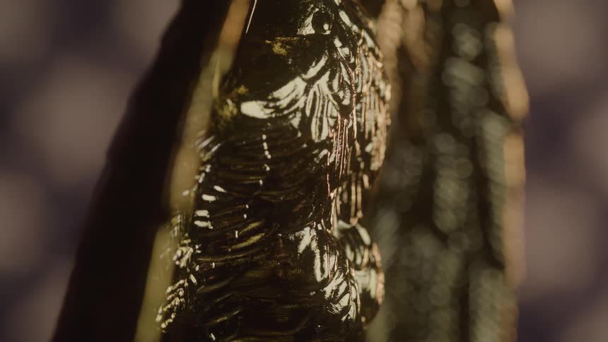 Close up of a rotating bronze bird sculpture