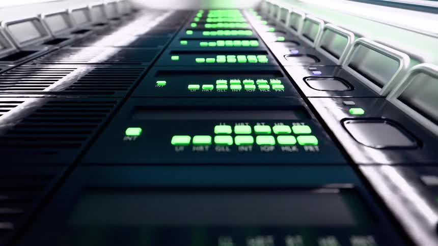 Lights flash on a computer server