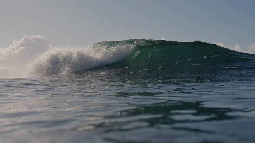 Wave forming in the sea under a clear sky
