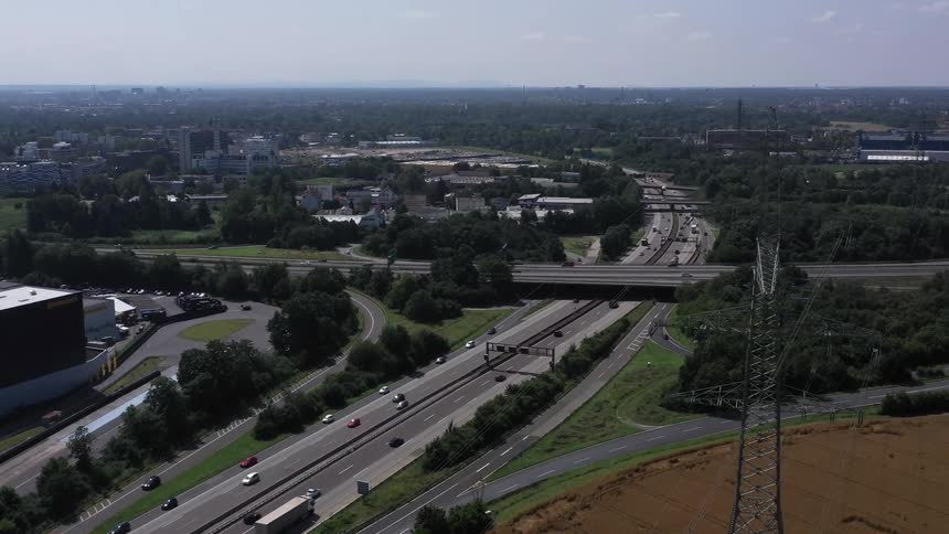 Highway interchange links urban and rural zones with heavy traffic