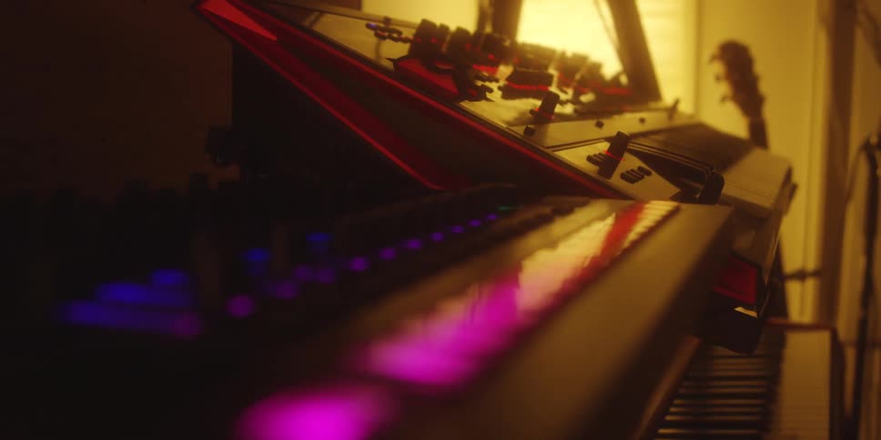 Musical equipment is all over the room
