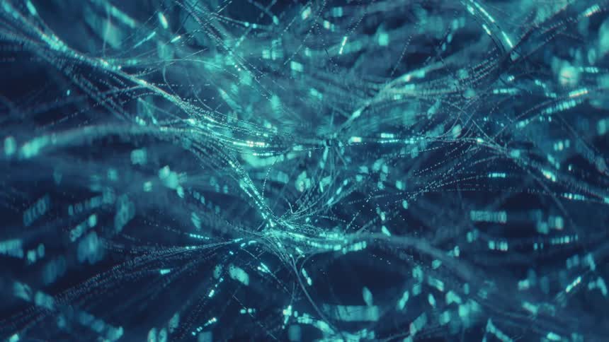 Blue light flows over the tangled filaments filling an area