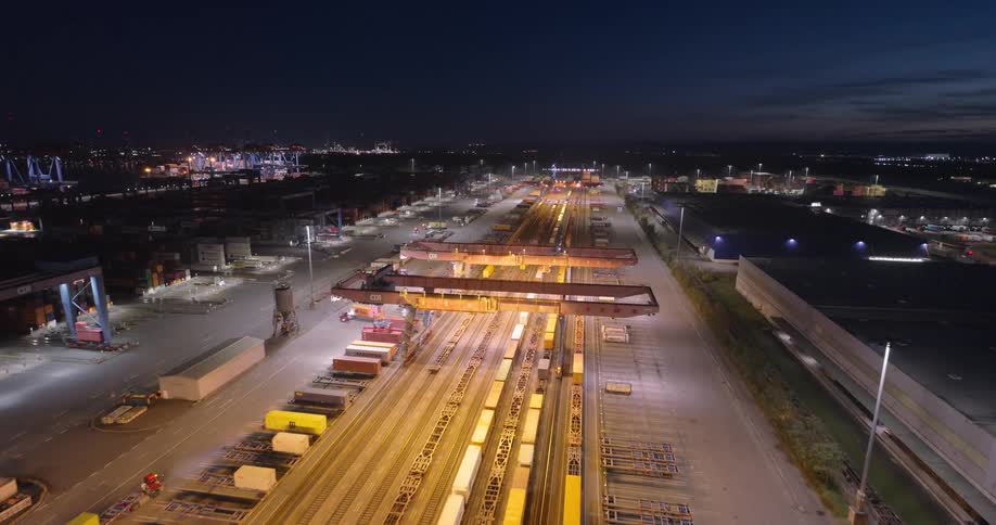 An aerial view of a shipping terminal