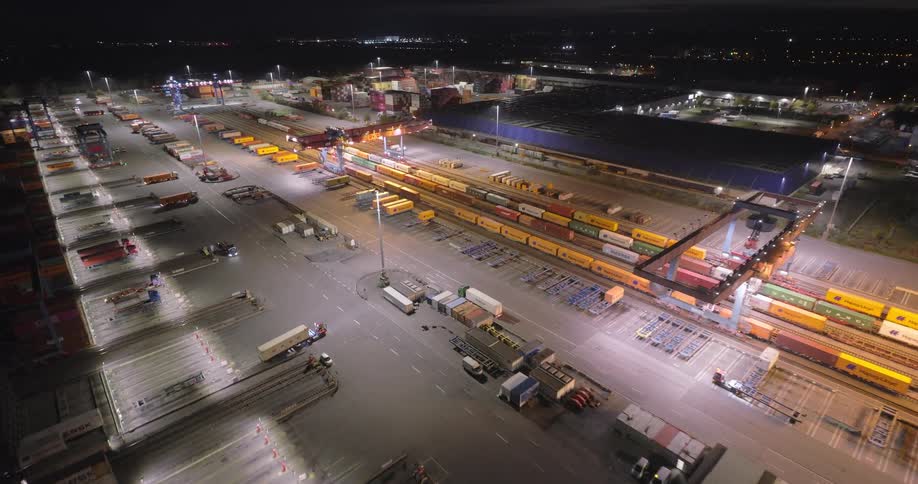 The truck leaves the harbor with freight