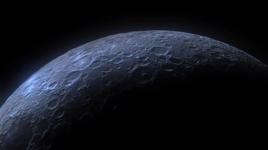 Lunar surface in halflight highlighting craters on the terrain