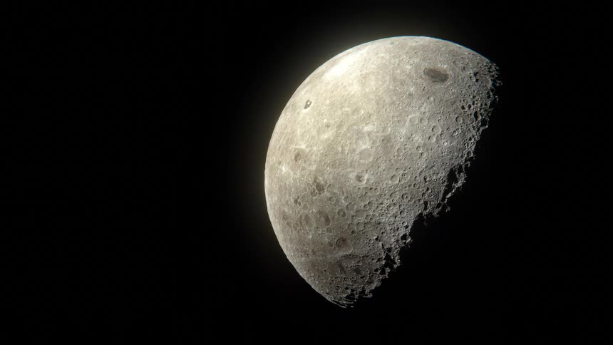 Firstquarter moon with visible craters against a dark background