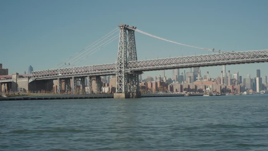A view of a bridge next to a city