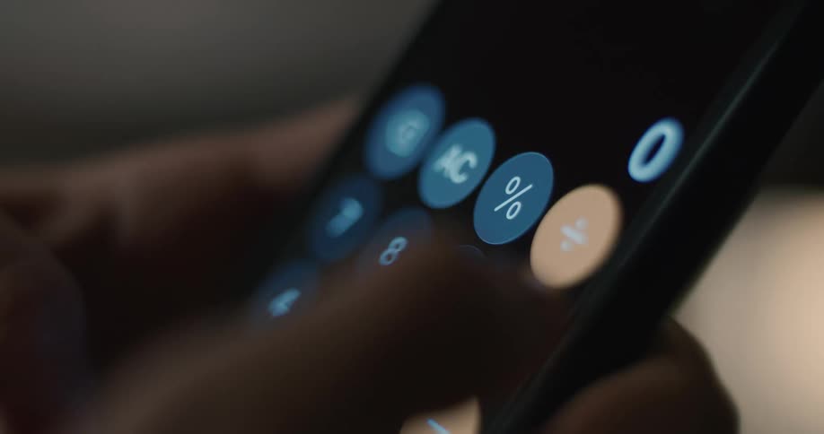 Calculation displayed on a smartphone screen with a virtual calculator keypad