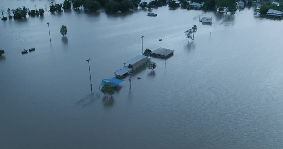 An aerial view of an area that has been flooded