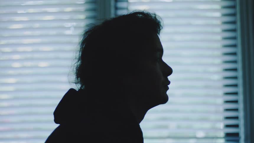The silhouette formed the face of a man looking forward and behind him was a venetian window