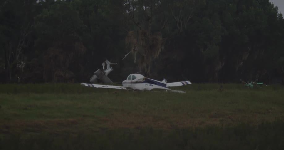 A plane that is crashed on grass